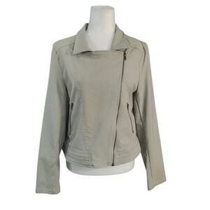 Eden Society Moto Jacket Womens Tan Beige‎ Asymmetrical Zip Streetwear Edgy XL